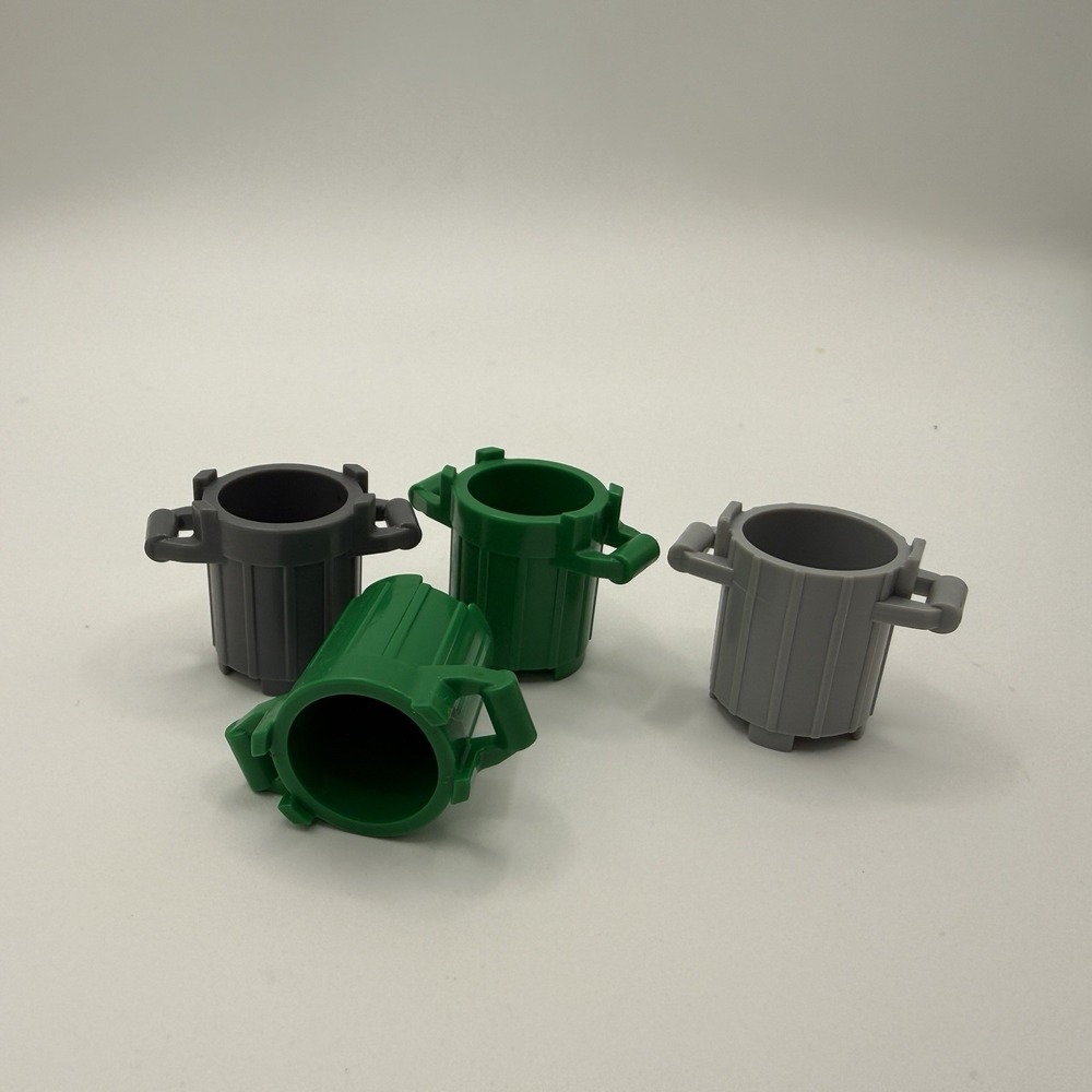 Lot Of 4 Lego Trash Can Green Gray Container Trash Can with 2 Cover Holders 2439